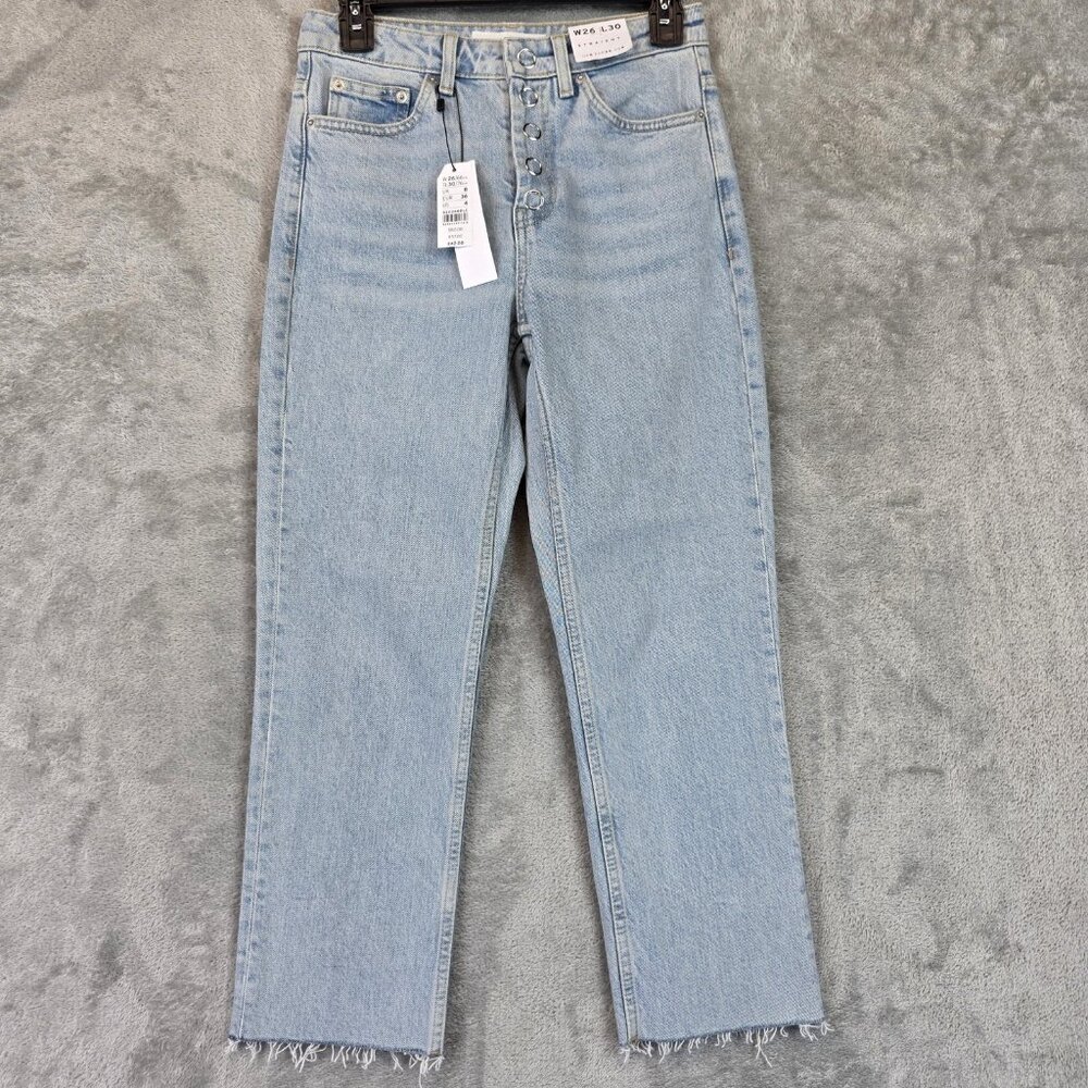 Topshop Jeans Womens 4 Light Blue High Waisted Straight Leg Crop Raw Hem NWT
